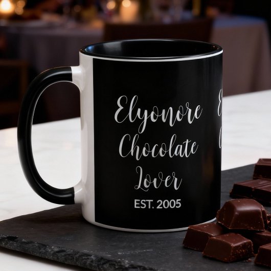 Chocolate Lover White Script Personalized Name Est Tasse