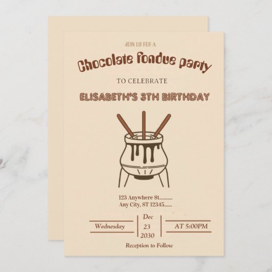 Chocolate Lovers Fondue Party Invitation Einladung (Vorne/Hinten)