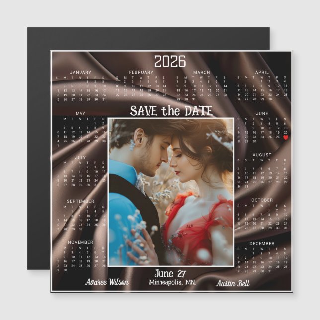 Chocolate Luxury Satin Save Date Engaged Couple Magnetkarte (Vorne/Hinten)