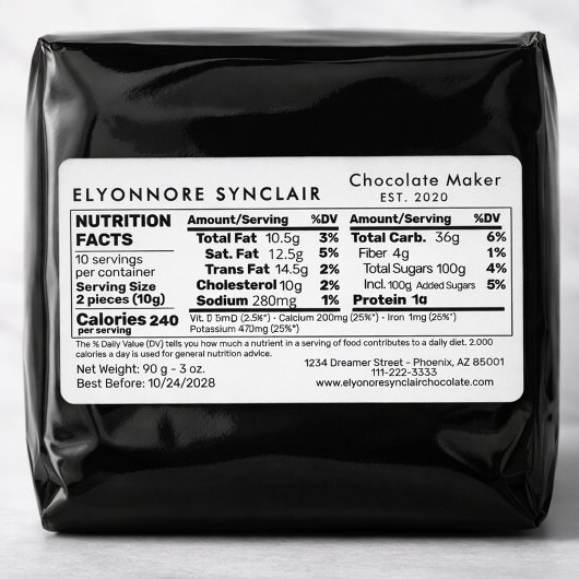 Chocolate Maker Nutrition Facts Packaging