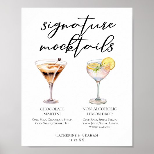 Chocolate Martini Lemon Drop Dessert Mocktail Menu Poster (Vorne)