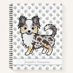 Chocolate Merle Langhaar Chihuahua Hund & Text Notizblock
