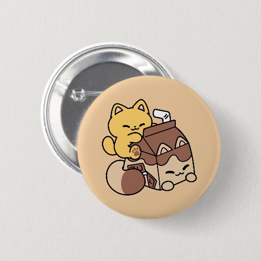 Chocolate Milk Sipping on Bliss – Kawaii Cat Food Button (Vorne & Hinten)