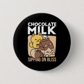 Chocolate Milk Sipping on Bliss – Kawaii Cat Food Button (Vorderseite)