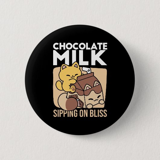 Chocolate Milk Sipping on Bliss – Kawaii Cat Food Button (Vorderseite)