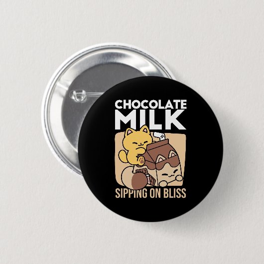 Chocolate Milk Sipping on Bliss – Kawaii Cat Food Button (Vorne & Hinten)