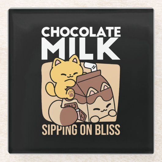 Chocolate Milk Sipping on Bliss – Kawaii Cat Food  Glasuntersetzer (Vorderseite)