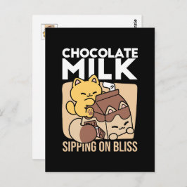 Chocolate Milk Sipping on Bliss – Kawaii Cat Food Postkarte