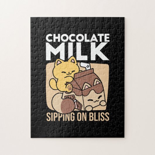 Chocolate Milk Sipping on Bliss – Kawaii Cat Food  Puzzle (Vertikal)