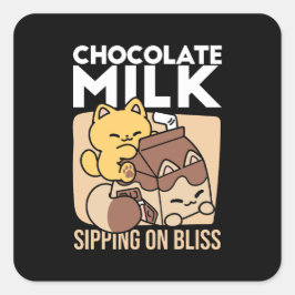 Chocolate Milk Sipping on Bliss – Kawaii Cat Food Quadratischer Aufkleber