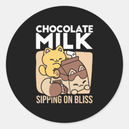 Chocolate Milk Sipping on Bliss – Kawaii Cat Food  Runder Aufkleber
