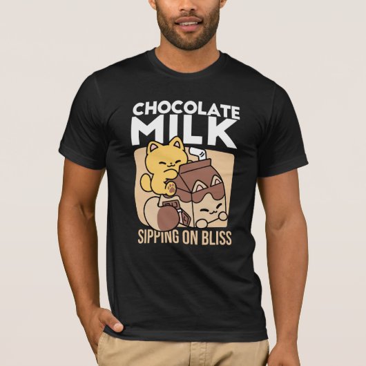 Chocolate Milk Sipping on Bliss – Kawaii Cat Food  T-Shirt (Vorderseite)