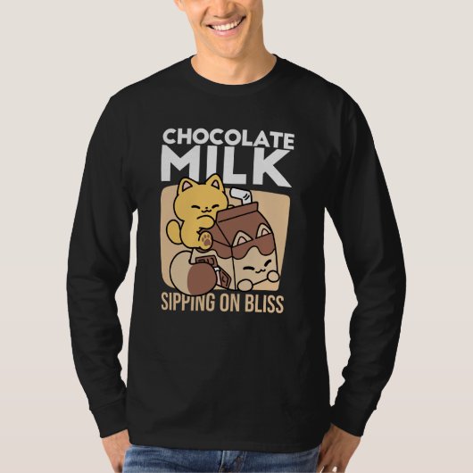 Chocolate Milk Sipping on Bliss – Kawaii Cat Food T-Shirt (Vorderseite)