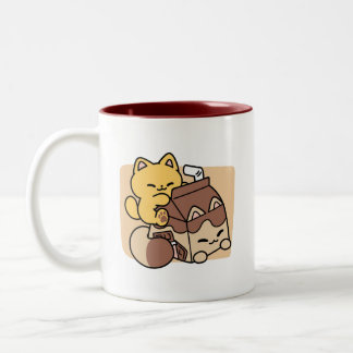Chocolate Milk Sipping on Bliss – Kawaii Cat Food  Zweifarbige Tasse