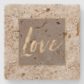 Chocolate Mocha Leopard Print Gold Love Square Steinuntersetzer (Vorderseite)