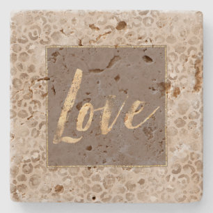Chocolate Mocha Leopard Print Gold Love Square Steinuntersetzer