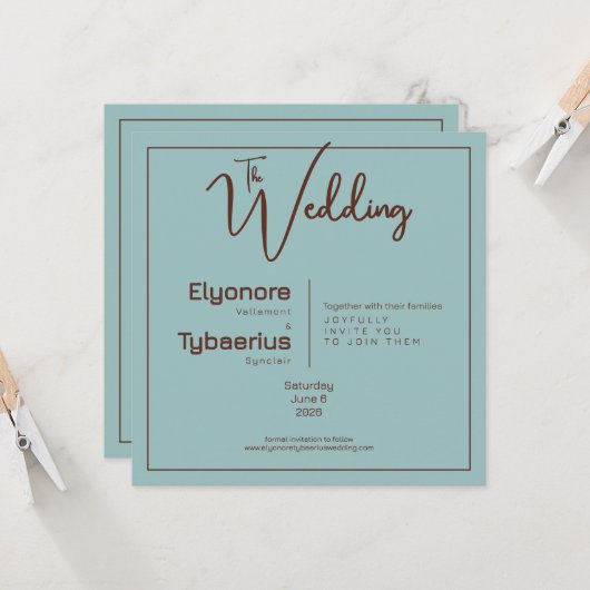 Chocolate Mood Minimal Wedding Invitation Karte (Vorderseite/Rückseite Beispiel)