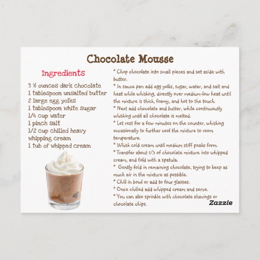Chocolate Mousse Recipe Card Postkarte (Rückseite)