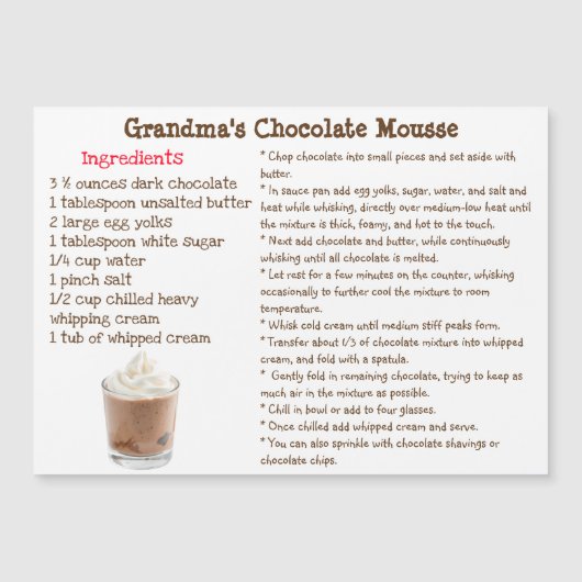 Chocolate Mousse Recipe Magnetic Card Magnetkarte (Vorderseite)