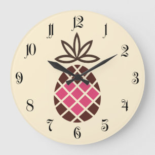 Chocolate Pineapple with Pink Heart Große Wanduhr
