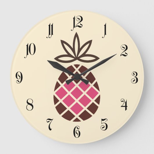 Chocolate Pineapple with Pink Heart Große Wanduhr (Vorderseite)