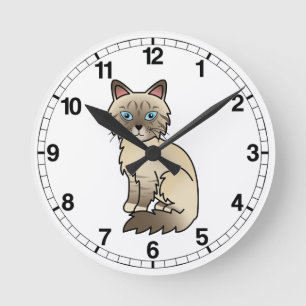 Chocolate Point Tabby Birma / Ragdoll Katze Runde Wanduhr