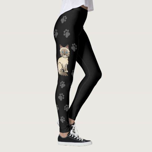 Chocolate Point Tabby Birman Cat & Paws Black Leggings (Rechts)