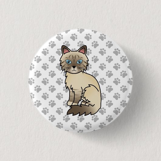 Chocolate Point Tabby Birman / Ragdoll Cat & Paws Button (Vorderseite)