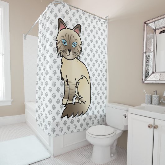 Chocolate Point Tabby Birman / Ragdoll Cat & Paws Duschvorhang (Beispiel)