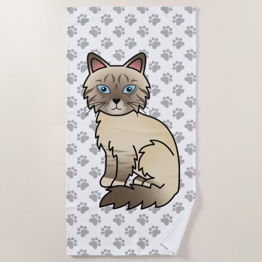 Chocolate Point Tabby Birman/Ragdoll Cat & Paws Strandtuch (Vorderseite)