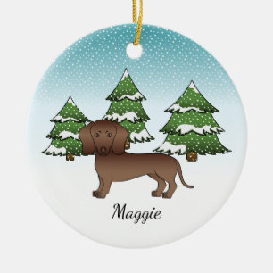 Chocolate Smooth Coat Dachshund - Winterwald Keramik Ornament