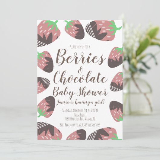 Chocolate Strawberry Fruit Berry Baby Shower Invit Einladung (Stehend Vorderseite)