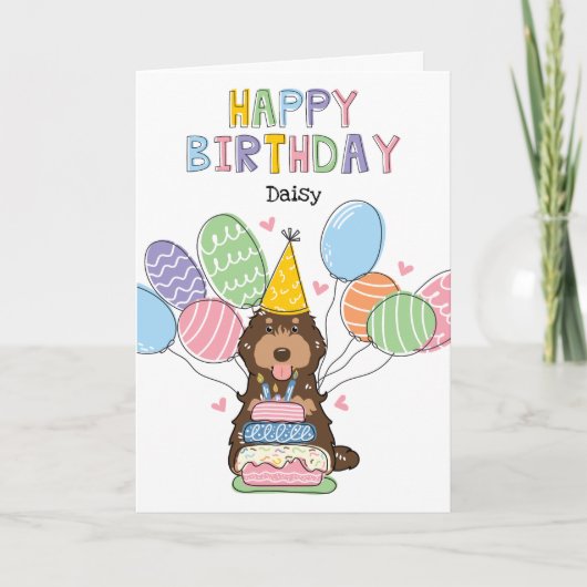Chocolate Tan Cockapoo Cavapoo Hund Happy Birthday Karte (Vorderseite)