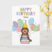 Chocolate Tan Cockapoo Cavapoo Hund Happy Birthday Karte (Gelbe Blume)