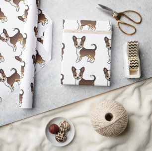 Chocolate Tricolor Glatthaar Chihuahua Muster Geschenkpapier
