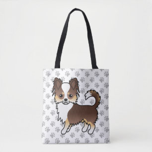 Chocolate-Tricolor Langhaar Chihuahua Hund & Pfote Tasche