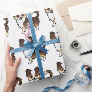 Chocolate-Tricolor Langhaar Chihuahua-Hundemuster Geschenkpapier