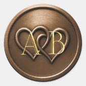 Chocolate Two Hearts Intertwined Monogram Wedding Runder Aufkleber (Vorderseite)