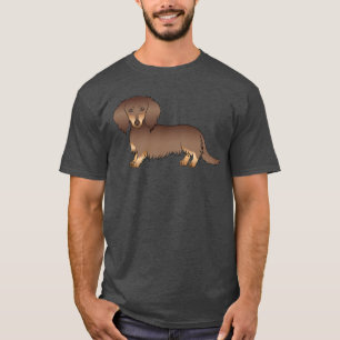 Chocolate- und Lohbrauner Langhaar-Dachshund-Caric T-Shirt