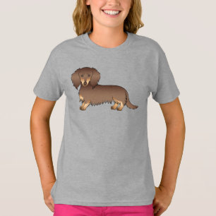 Chocolate- und Lohbrauner Langhaar-Dachshund-Caric T-Shirt