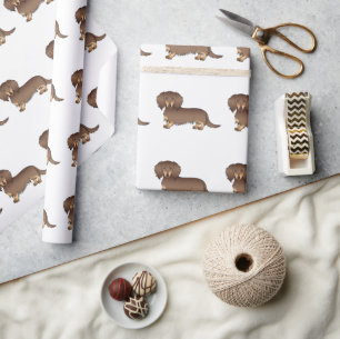 Chocolate- und Lohfarbener Langhaar-Dachshund-Hund Geschenkpapier