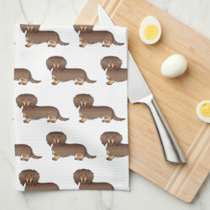 Chocolate- und Lohfarbener Langhaar-Dachshund-Hund Geschirrtuch
