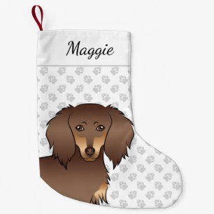 Chocolate- und Lohfarbener Langhaar-Dachshund-Hund Kleiner Weihnachtsstrumpf
