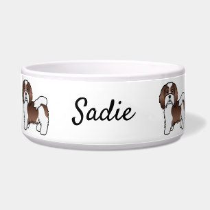 Chocolate und weißer Havanese Cartoon-Hund & Name Napf