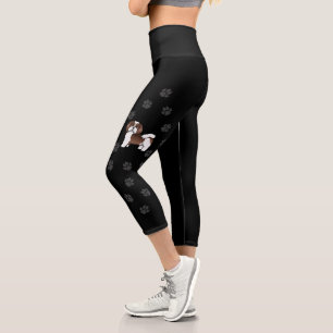 Chocolate und weißer Havanese Cartoon-Hund & Pfote Capri Leggings