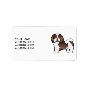 Chocolate und weißer Havanese Cartoon-Hund & Text Adressaufkleber