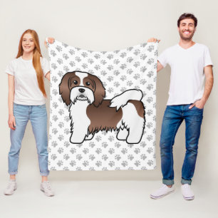 Chocolate und weißer Havanese süßer Cartoon-Hund Fleecedecke