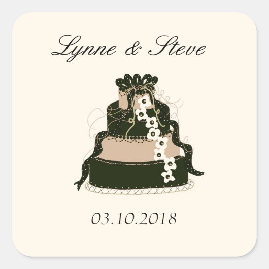 Chocolate Wedding Cake Save the Date Quadratischer Aufkleber (Vorderseite)