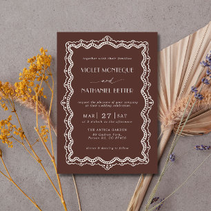 Chocolate Weiße Spitze Old Money Elegante Hochzeit Einladung