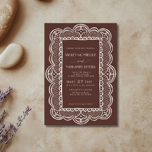 Chocolate & White Spitze Old Money Rustikale Hochz Einladung